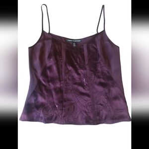 Y2K vintage silk embroidered Beaded sequin Magenta camisole
